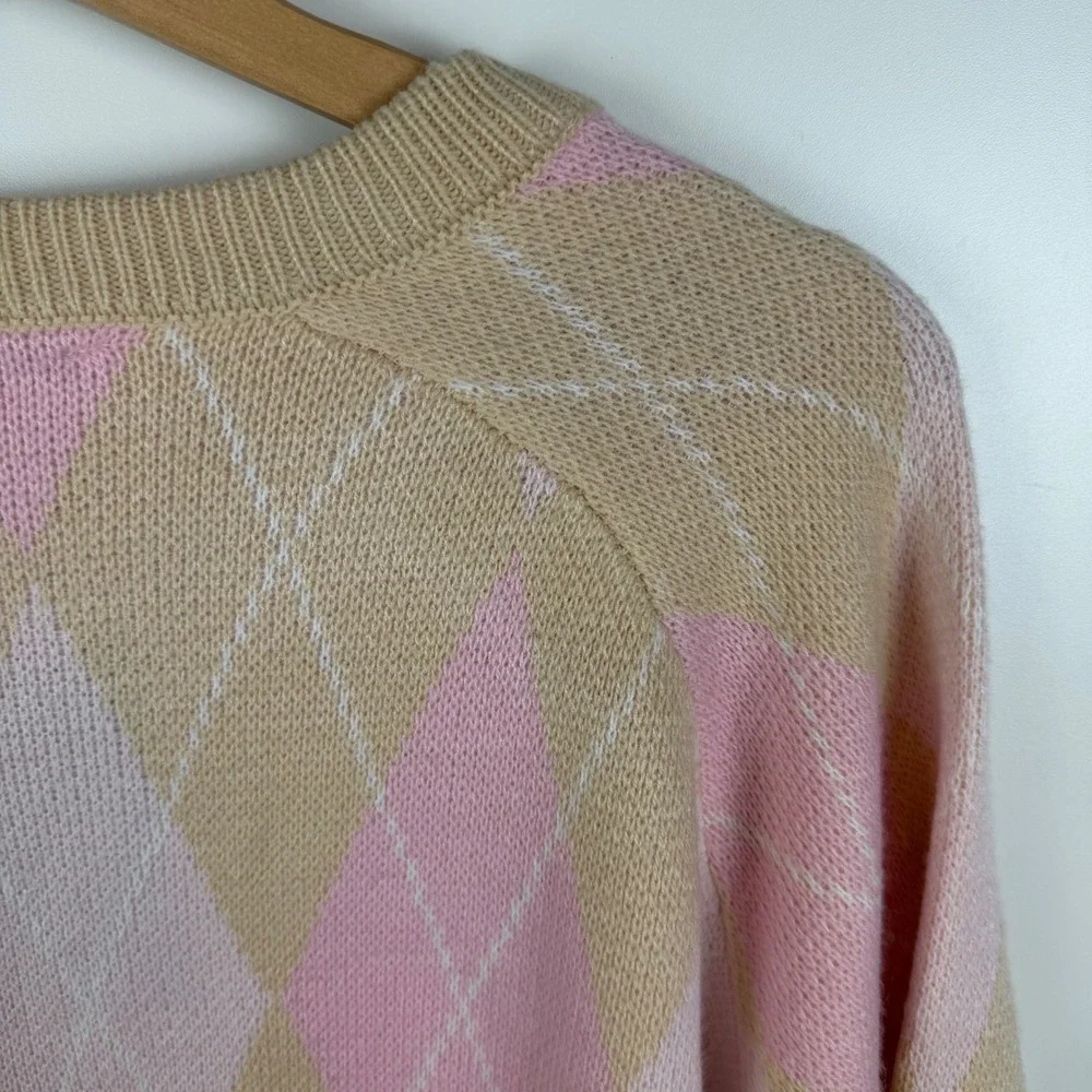 NWT Crown & Ivy Argyle Jacquard Crew Neck Sweater‎ Size 2X Coquette Preppy Comfy